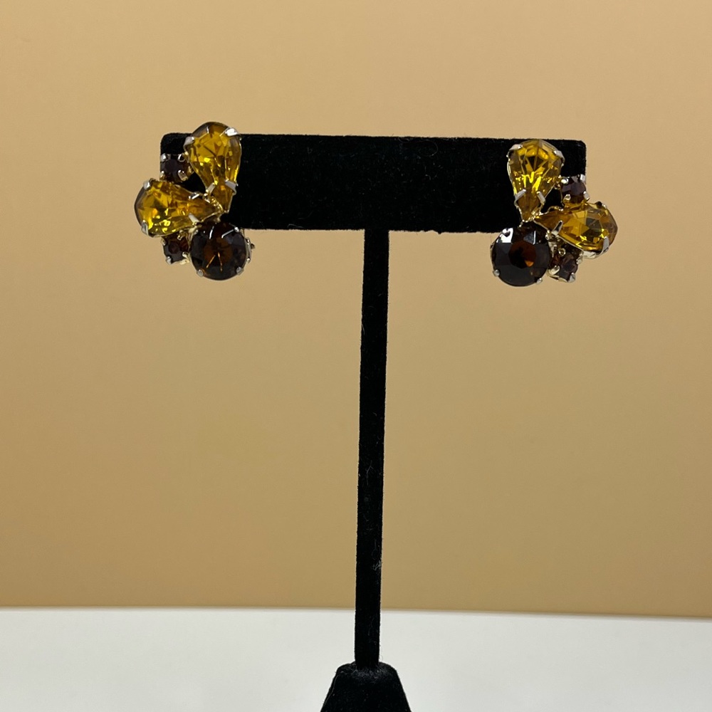 Vintage 1980s Austrian Crystal Citrus Clip on Earrings